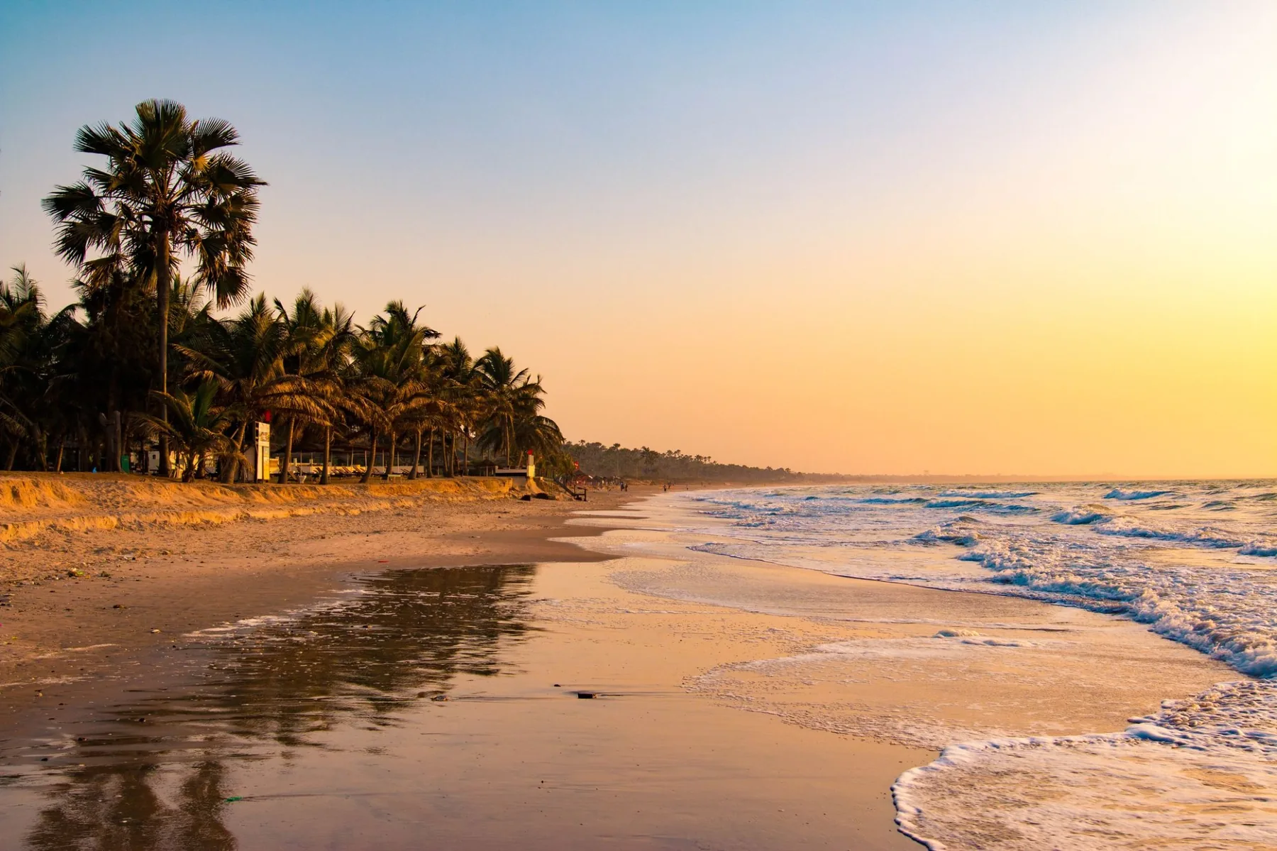Atlantic beach in The Gambia at sunset